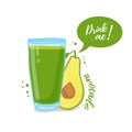 Design Template Banner, Poster, Icons Avocado Smoothies. Illustration Of Avocado Juice Drink Me. Freshly Squeezed Fruit