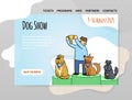 Design template for dog show, exhibition or dog training courses. Dogs with the owner on the podium. Vector illustration