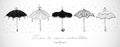 Design template with five doodle vintage umbrellas on white background with place for your text. Vector sketch Royalty Free Stock Photo