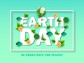 Design template Happy Earth Day with abstract leaves, flowers and clouds. Vector illustration. Colorful environmental elements of Royalty Free Stock Photo