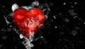 Romantic love red heart with smoke on background for copy space. With snow texture overlays