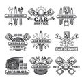 Design template of labels and badges with automobile tools and details