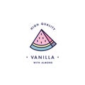 Design template logo and emblem - taste and liquid for vape - watermelon. Logo in trendy linear style.