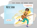 Design template for music show, concert or festival. Guitar or music school. A man playing the guitar. Vector