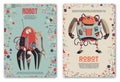 Design template with robots characters and geometric shapes. Technology, future. Artificial intelligence concept.