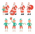 Design template with Santa Claus and elves. Vector illustration.