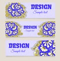 design templates horizontal banners, flyers, abstract blue flowers Doodle