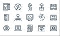 Design thinking line icons. linear set. quality vector line set such as laptop, ai, eye, web, laptop, pencil, head, light bulb, Royalty Free Stock Photo