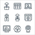 Design thinking line icons. linear set. quality vector line set such as location, brain, slider, website, light bulb, user, laptop Royalty Free Stock Photo