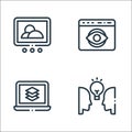 Design thinking line icons. linear set. quality vector line set such as people, laptop, web Royalty Free Stock Photo