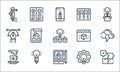 Design thinking line icons. linear set. quality vector line set such as puzzle, tablet, food, light bulb, pencil, pen, web, Royalty Free Stock Photo