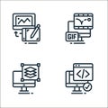 design tools line icons. linear set. quality vector line set such as coding, layers, animation Royalty Free Stock Photo