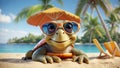 design turtle comedian beach wearing sunglasses creative character leaves