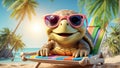 design turtle comedian poster holiday summer character leaves ocean sun