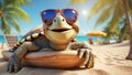 design turtle comedian poster holiday sunglasses character leaves ocean sun