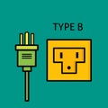 Design Type B power plug and socket, flat design Electrical plugs and electrical outlets Royalty Free Stock Photo