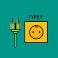 Design Type F power plug and socket, flat design Electrical plugs and electrical outlets