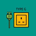 Design Type G power plug and socket, flat design Electrical plugs and electrical outlets Royalty Free Stock Photo