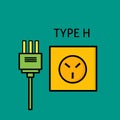 Design Type H power plug and socket, flat design Electrical plugs and electrical outlets Royalty Free Stock Photo