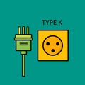 Design Type K power plug and socket, flat design Electrical plugs and electrical outlets Royalty Free Stock Photo