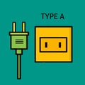 Design Type A power plug and socket, flat design Electrical plugs and electrical outlets Royalty Free Stock Photo