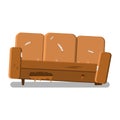 Vector design of a torn sofa. Old leaky sofa needs repair.