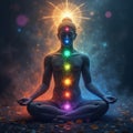 Seven chakra healing. Meditating person. AI generated. Royalty Free Stock Photo