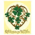 Design for Valentine's Day. Heart in floral ornament and happy clover leaves. Greeting Card