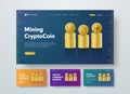 Design vector header for crypto currency with gold stacks of coins Bitcoin, Ethereum and Ripple Royalty Free Stock Photo