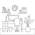 Design vector illustration of modern home office interior with designer desktop. Working from home concept. Workplace on Royalty Free Stock Photo