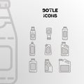 Design of vector linear icons of bottles, cans and packaging Royalty Free Stock Photo