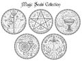 Design Vector Set With Black And White Magic Seals And Mystic Symbols