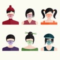 design vector set japanese girls in medical masks