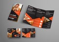Design of a vector tri-fold brochure with orange triangular elem