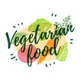 Design for vegetarian, healthy menu with the decor of a green, farm food. Modern style. Vector