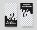 Design of vertical black web banners with abstract teardrop-shaped form for text