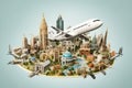 global earth city globe plane europa map travel concept illustration. Generative AI.