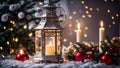 design vintage lantern, merry , festive wintertime branch composition decorative bokeh christmas