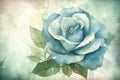 Design a watercolor painting of a blue rose with a faded, vintage effect