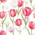 Design of watercolored seamless green tulip pattern with leaves