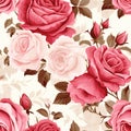 Design of watercolored seamless red roses pattern