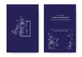 Design of wedding invitation layouts with floral elements in a minimalist style. Royalty Free Stock Photo