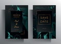 Wedding invitation design template card set. A turquoise pattern on a black background is manually drawn. Vector 10 EPS. Royalty Free Stock Photo