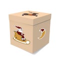 Design white box for Christmas. Santa, reindeer, moon.