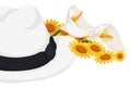 Design with white hat, anthuriums and daisies, Vector illustration Royalty Free Stock Photo