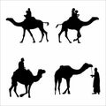 collection of silhouettes of people with a camel, on a white background Royalty Free Stock Photo