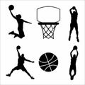 collection of silhouettes and vectors of basketball players, on a white background Royalty Free Stock Photo