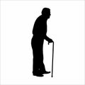 silhouette of a grandfather using a stick, with a white background Royalty Free Stock Photo