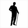 silhouette of a grandfather using a stick, with a white background Royalty Free Stock Photo