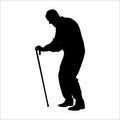 silhouette of a grandfather using a stick, with a white background Royalty Free Stock Photo